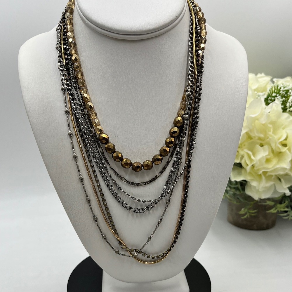 Evita Peroni Vintage Silver Gold Tone Multi-strand Mixedmetal Statement Necklace